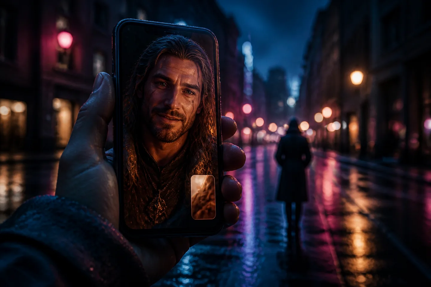 Split-screen smartphone interface displaying an interactive live AI video conversation with an animated character avatar