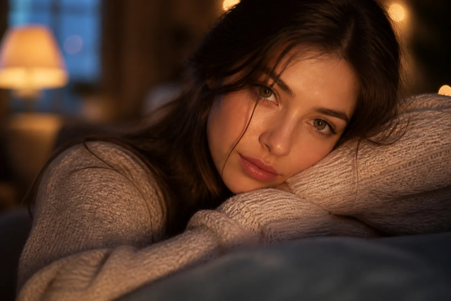 A cinematic close-up of a digital romantic partner, soft lighting, focus on expressive eyes and human-like emotional presence.